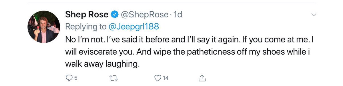 hdepotonasale's tweet photo. @mamecastle You'd better watch it, Mame - evisceration is unpleasant. He blocked me because I said his #relationshep show was awful. 🤡 https://t.co/ISOFQUI8Jb
