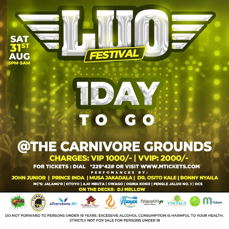 LuoFestival's tweet photo. This Saturday! THE LUO FESTIVAL takes over Nairobi in a thunderous &amp; vigorous fashion like never seen before! Be there or be nowhere. All the action starts from 5pm till dawn. Get your tickets now on https://t.co/Uq13j9QlRq or dial *229*42#
#LuoFestival https://t.co/WuvNkjnxUy