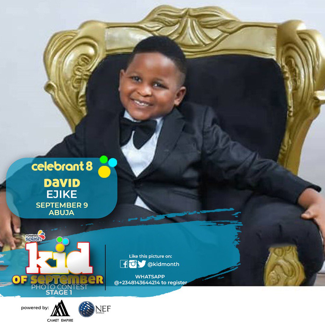 KidMonth's tweet photo. KID OF SEPT 2019

Vote by Retweeting the picture
To register for other months:
Kindly pay/transfer the registration fee of 1k to:
CAMET EMPIRE LIMITED
6060388738, Fidelity Bank
 https://t.co/MgzM5K9cTt

Kindly use chrome or UC browser for registration

Enquiry - +2349028862628 https://t.co/ZnkbKwcHFN