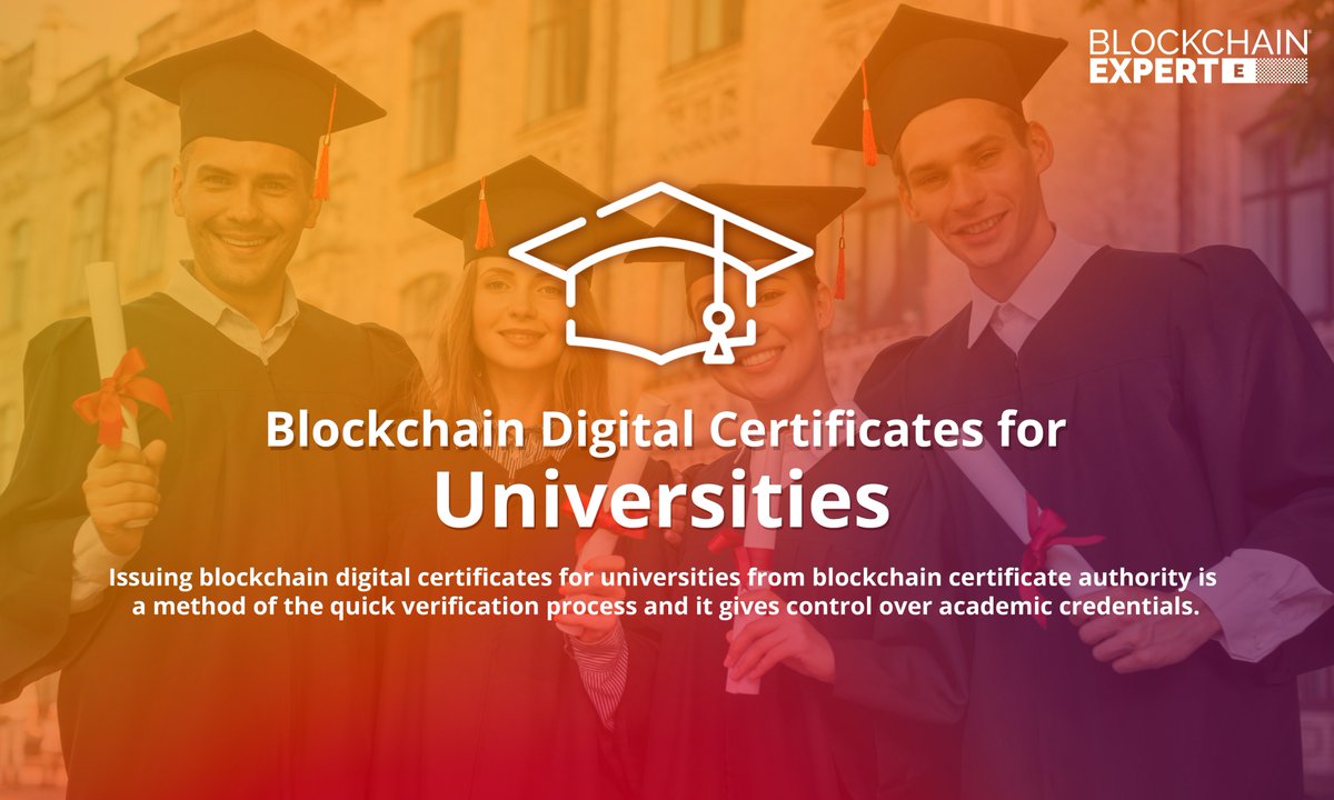 Blockchain_E's tweet photo. Blockchain Digital Certificates for Universities
Issuing #blockchain #digital certificates for #universities from blockchain #certificate authority is a method of the quick verification process and it gives control over #academic credentials.
Read Now: https://t.co/8vEjqMy6g5 https://t.co/SusnE82DYb
