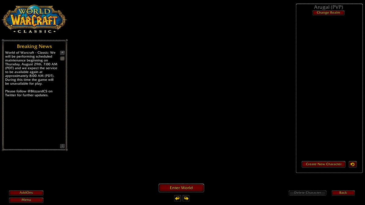 <a href="/BlizzardCS/">Blizzard CS - The Americas</a> - <a href="/Blizzard_ANZ/">Blizzard ANZ</a> Are thowing you under the bus. How come WoW Classic has crashed again. When I logged back in this is my Character Selection screen.