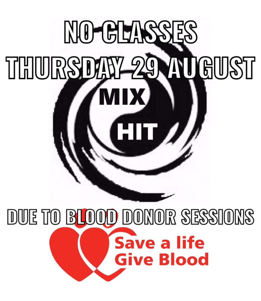 Mixhit_uk's tweet photo. NO MIXHIT CLASSES TODAY 
Blood Donor Sessions being held at the Centre instead. #GiveBlood https://t.co/5rpYtrqWLc