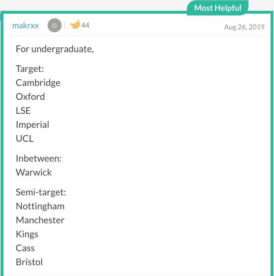 WallStreetOasis's tweet photo. Do you agree with this list of target / semi-target schools in the UK? More discussion here: https://t.co/iBywu55B07 #targetschool #canarywharf #mayfair https://t.co/3dooZhLn8E