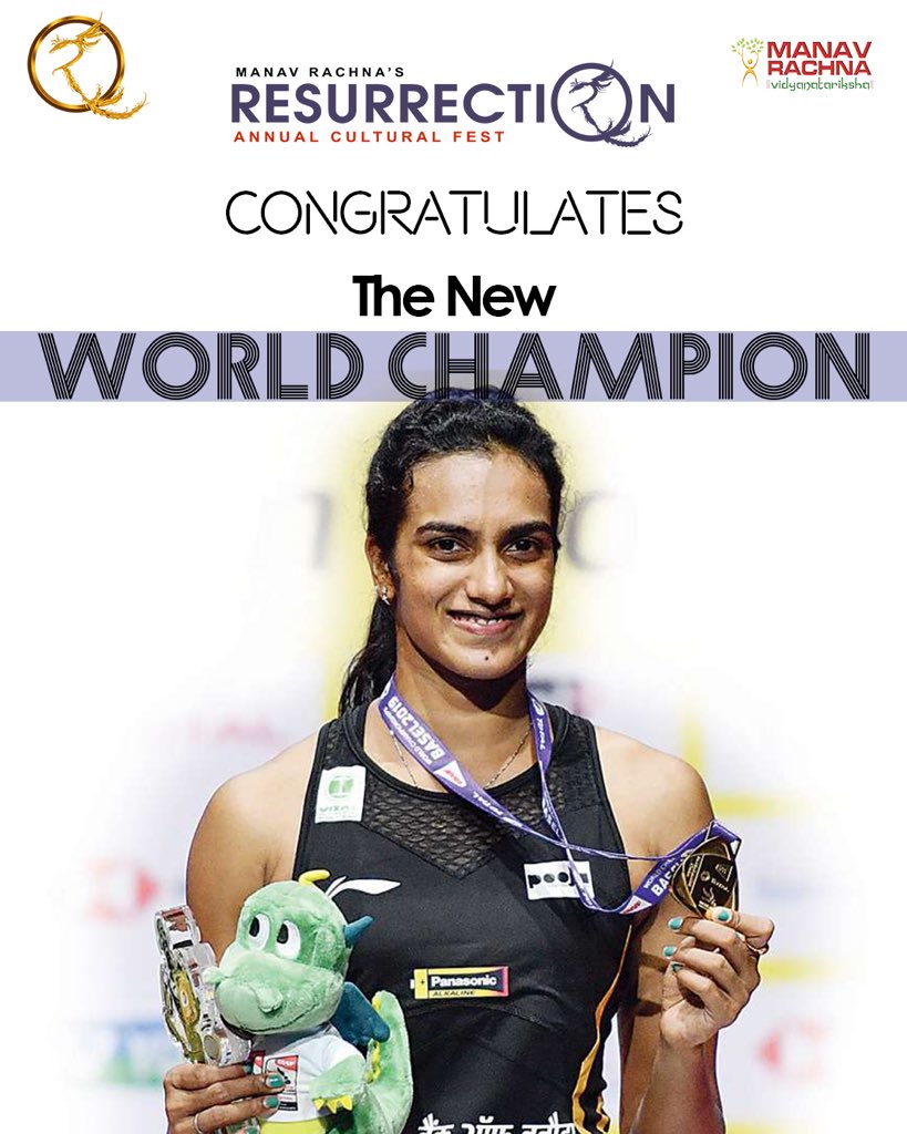 ResurrectionMR's tweet photo. #Resurrection2K19 #mrresurrects
#manavrachna #resurrectionmr #reborn #resurrection2k19 #pvsindhu #world #worldchampion #champion #congrats #congratulations #super #badminton #BWFWorldChampionships2019 #BWFWorldChampionships #BadmintonWorldChampionships https://t.co/DvpmkG7dsI