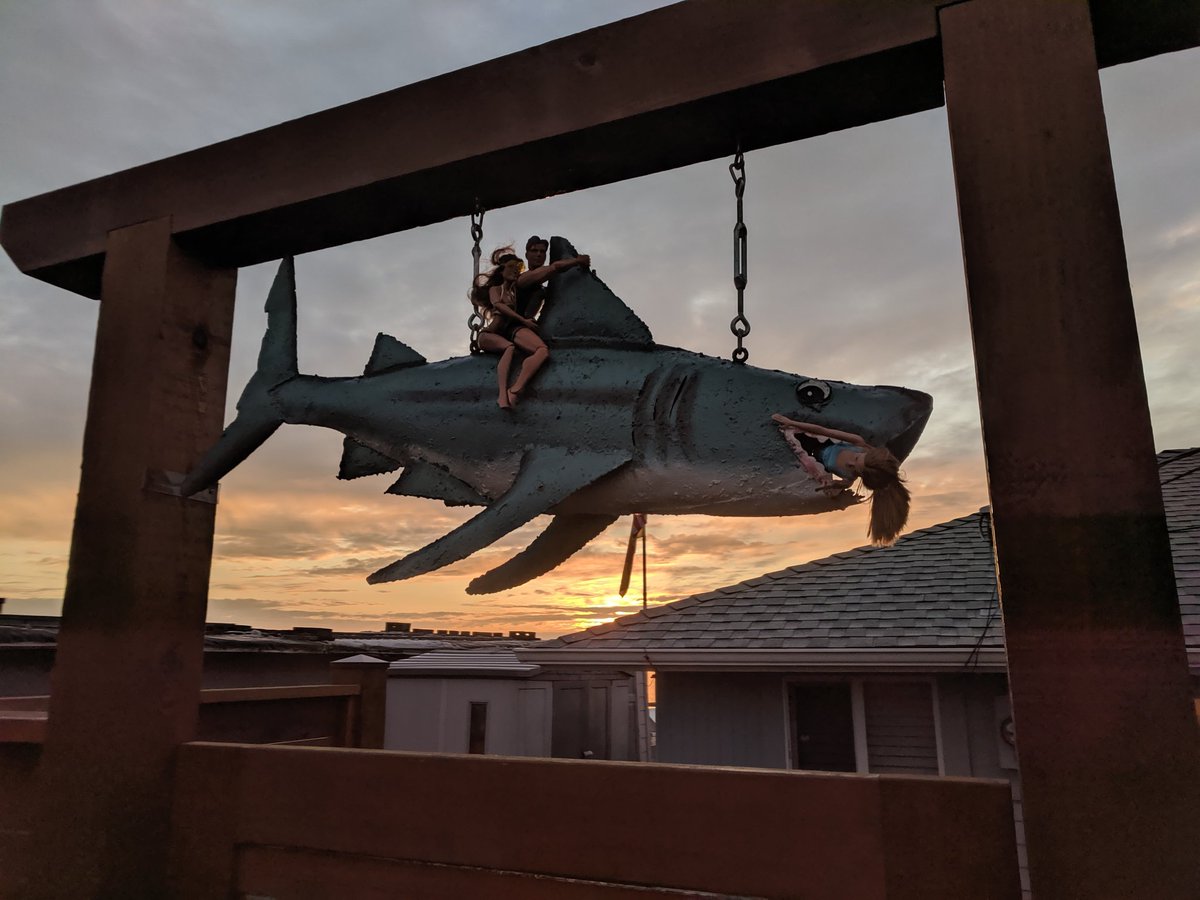 PattiRowlson's tweet photo. Spotted on a recent walk. 😆 I appreciated the creativity and the willingness to hang such a playful thing at the entry to their home. #sharkattack #birchbay #thatsunsetthough https://t.co/cArD2RJxFr