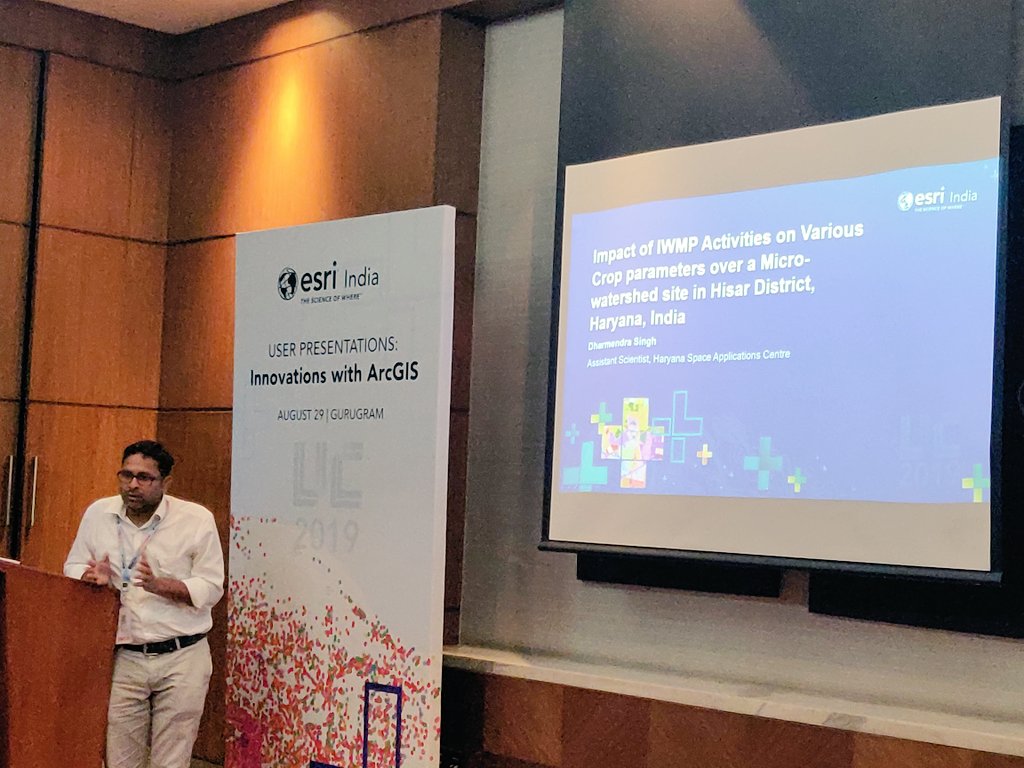 EsriIndia's tweet photo. Dharmendra Singh, Assistant Scientist, presented on Impact of IWMP Activities on Various Crop parameters over a Micro-watershed site in Hisar
District, Haryana at #UserPresentations : Innovations with #ArcGIS
#EsriIndiaUC
#DelhiNCR https://t.co/G2GVpQTafV