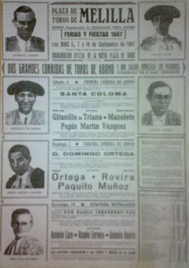 TorosEnMelilla's tweet photo. Manolete estaba anunciado para la inauguración de la actual plaza de toros de Melilla en septiembre de 1947 justo despues de su terrible cornada en Linares. 🔻Cartel https://t.co/IXswvQYcvc
