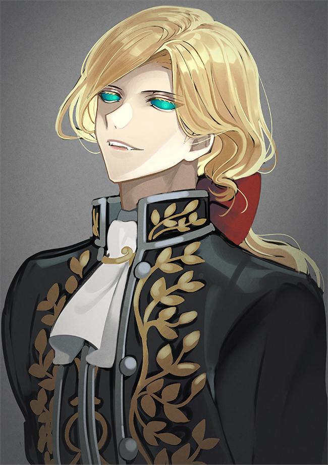 1boy blonde hair male focus solo long hair upper body low ponytail  illustration images