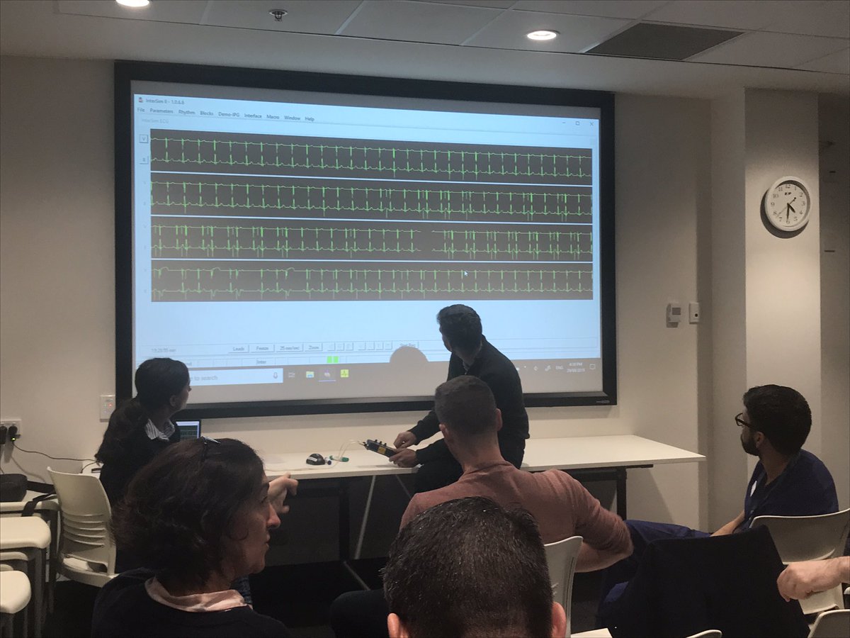 RMHICU's tweet photo. Pacemaker troubleshooting with Amy Rogers and Fran Carboon at Registrar Teaching @ajtwood in the hot seat 🖤👊🏼 #firstinlearning #pacing https://t.co/JyOeF2aONi