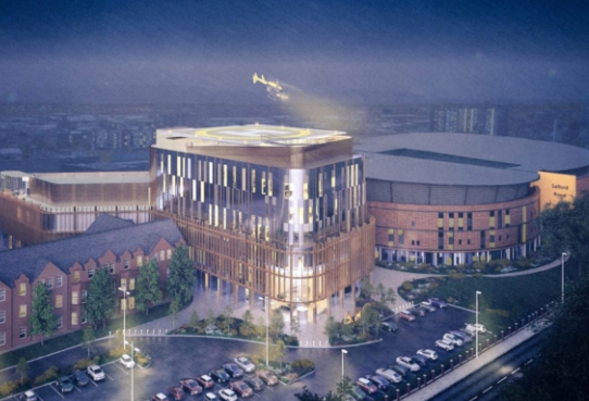 BBCRadioManc's tweet photo. Plans have been submitted for a £67m Major Trauma Centre at Salford Royal. The budget has risen from the original estimate of £48m. It'll accept the majority of adults with life threatening injuries from across Greater Manchester. Its hoped it'll open in the spring of 2022. https://t.co/OMT07mdeEw