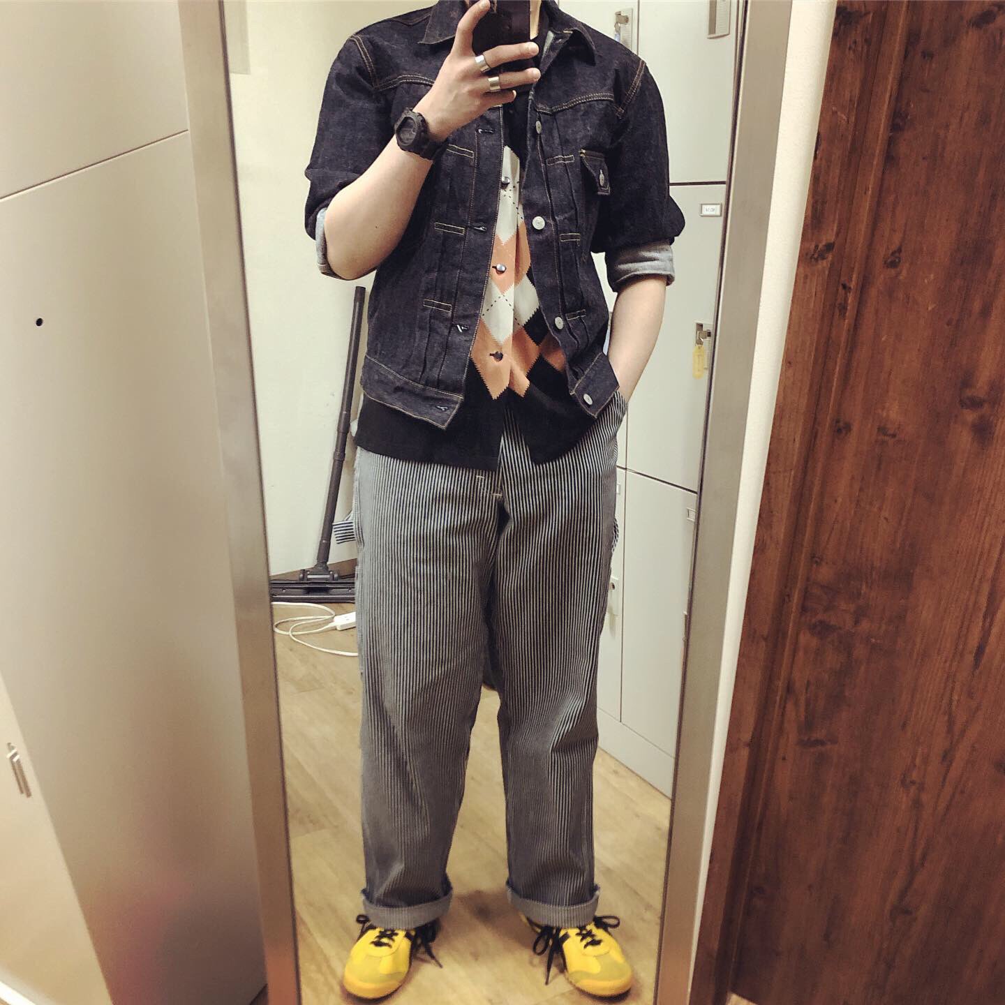 Joker 最近アメカジのカッコしててしみじみ思う Redwingのワークブーツ欲しい 笑 Sugercane Denimjacket Painterpants Sneakers Americancasual シュガーケーン デニムジャケット ペインターパンツ アメカジ ヒッコリーパンツ 今日のコーデ