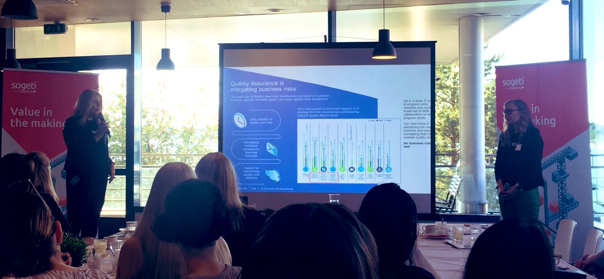 piiasimpanen's tweet photo. It was inspiring to learn how quality assurance is about mitigating business risks and how versatile backgrounds can testing professionals have! #womenintechfi @Sogeti_Finland #testing #qualityatscale https://t.co/19jNuHZnSN