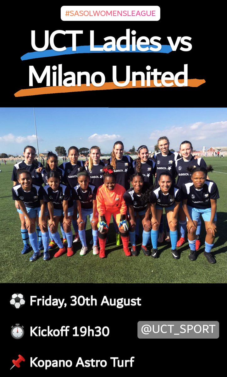 UCTFootballClub's tweet photo. #FridayNightFootball
UCT Ladies vs Milano United
⏱️ Kickoff 19h30
📌 Kopano Astro Turf, UCT
#IKEYWARRIORS #UCTFC #WOMENSFOOTBALL #UCTFOOTBALL #SASOLLEAGUE https://t.co/wg6hXbodPu