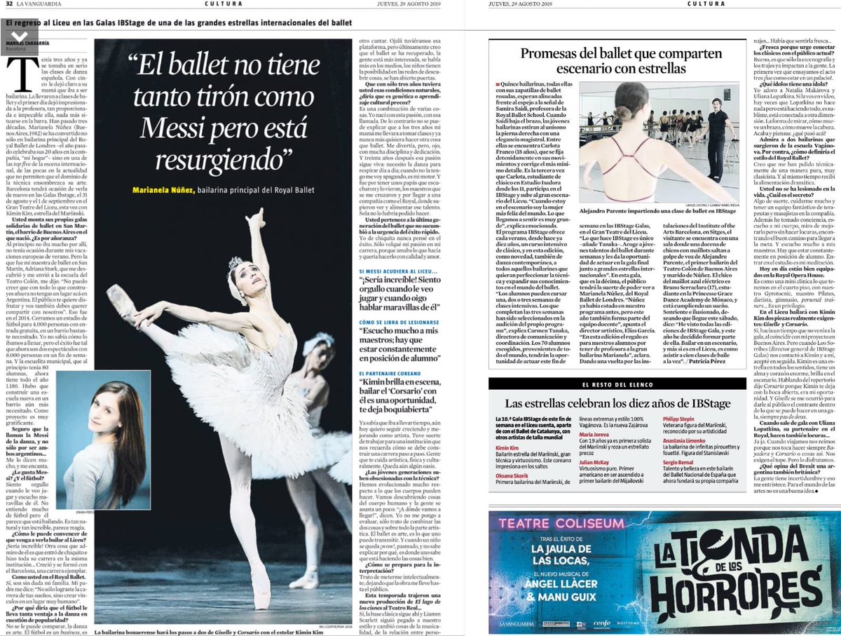 Today <a href="/LaVanguardia/">La Vanguardia</a> is featuring <a href="/MNunezOfficial/">Marianela Núñez</a> in the 5 Top  Best Ballerinas worldwide &amp; dedicates her 2 pages in a interview by <a href="/mcelchavarria/">Maricel Chavarría</a> But suprise Nuñez receives also a ✅ for her art in contrast with <a href="/BorisJohnson/">Boris Johnson</a> who receives 🔴 for his politics.💃🏽💃🏽<a href="/RoyalOperaHouse/">Marge Inalia</a>