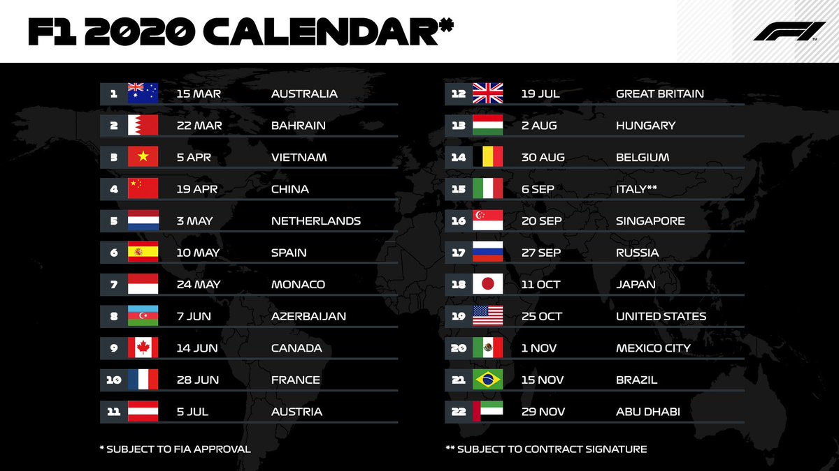 F1-kalender 2020 telt recordaantal van 22 races - Het ...