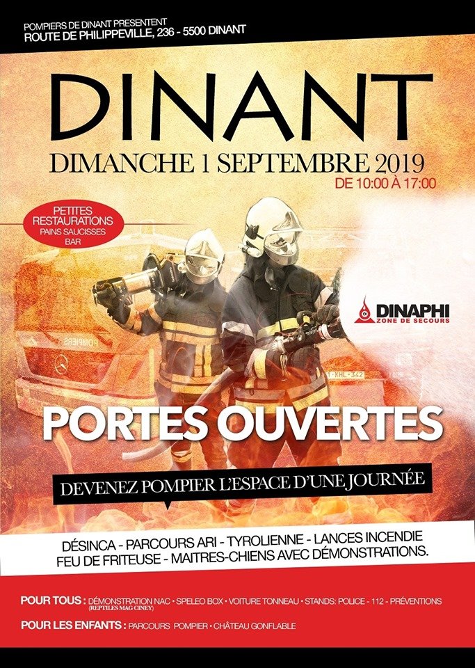 Les pompiers de #Dinant vous ouvrent les portes de leur caserne (Route de Philippeville) ce dimanche 1er septembre, de 10h à 17h!

facebook.com/events/1182367…