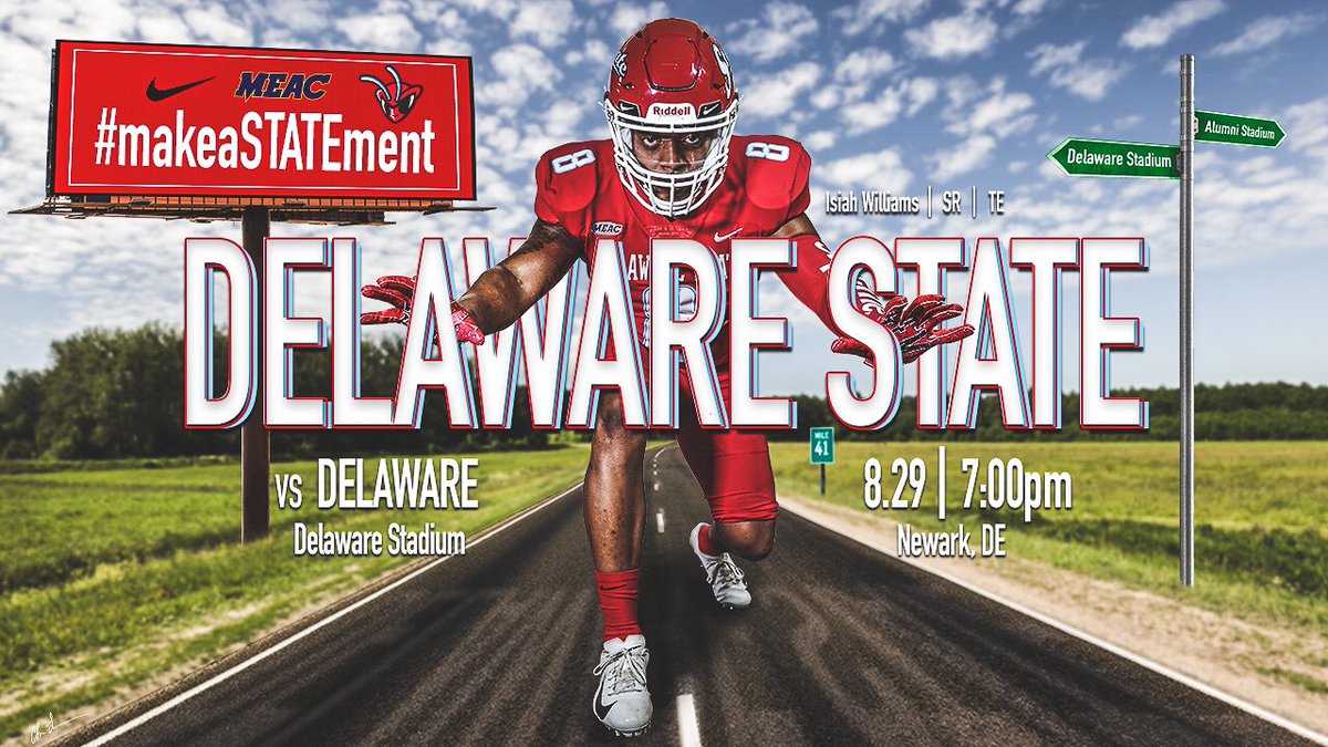 DelSt_Football's tweet photo. Gameday!!!  
vs Delaware
7:00pm
Newark, DE
#makeaSTATEment https://t.co/ZtcWo212pH
