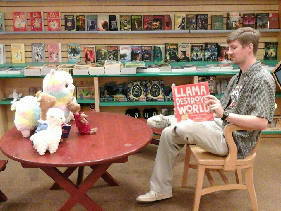 Join Mr. Shawn for #storytime at 11 am this morning, as he reads "Llama Destroys the World" #llama