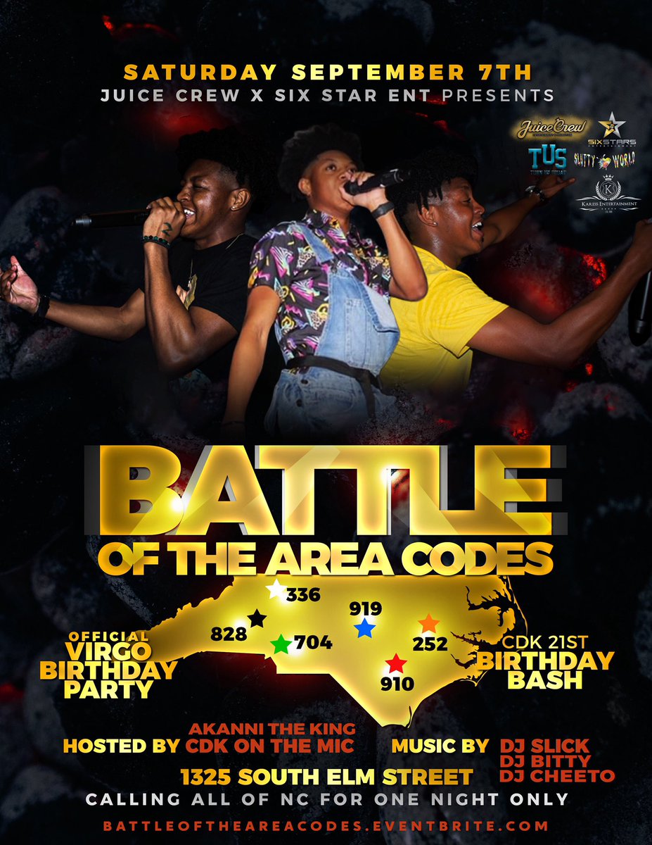 1400glock's tweet photo. Saturday Sept 7th ‼️

#THEBIG3
 #JUICECREW #TUS #SIXSTAR BRINGS TO YOU ‼️

#BATTLEOFTHEAREACODES x #CDK21st⚜️ 

Hosted By @CDKonthemic x @AkanniTheKing 

Music By @IAMDJSLICK x @708LitBit x @DJCheeto_ 

SECURE TICKETS NOW
https://t.co/0fJt8bL8dh

#ncat #wssu #nccu #wssu #uncg https://t.co/xp7X6oJK86