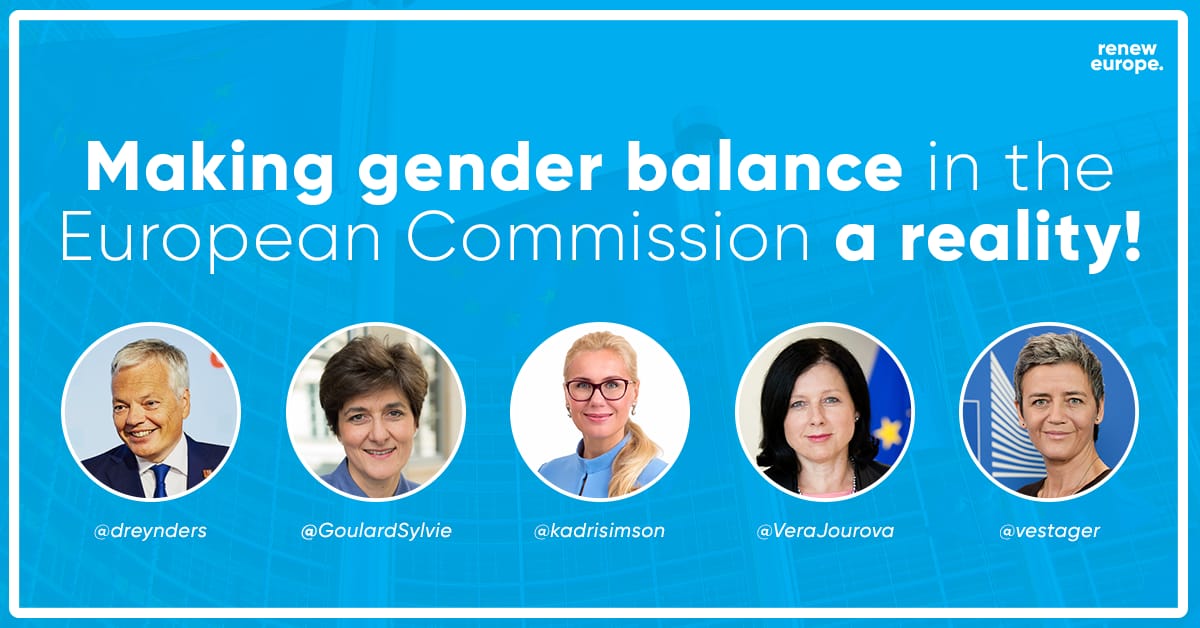 Dacian Cioloş (@ciolosdacian) on Twitter photo Proud our political family @reneweurope will help make gender balance in the new <a href="/vonderleyen/">Ursula von der Leyen</a> Commission a reality. Unlike others, we have put forward four female candidates & one male. <a href="/vestager/">Margrethe Vestager</a> <a href="/GoulardSylvie/">Sylvie Goulard</a> <a href="/VeraJourova/">Věra Jourová</a> @kadrisimson <a href="/dreynders/">Didier Reynders</a> Proud our political family @reneweurope will help make gender balance in the new <a href="/vonderleyen/">Ursula von der Leyen</a> Commission a reality. Unlike others, we have put forward four female candidates & one male. <a href="/vestager/">Margrethe Vestager</a> <a href="/GoulardSylvie/">Sylvie Goulard</a> <a href="/VeraJourova/">Věra Jourová</a> @kadrisimson <a href="/dreynders/">Didier Reynders</a>