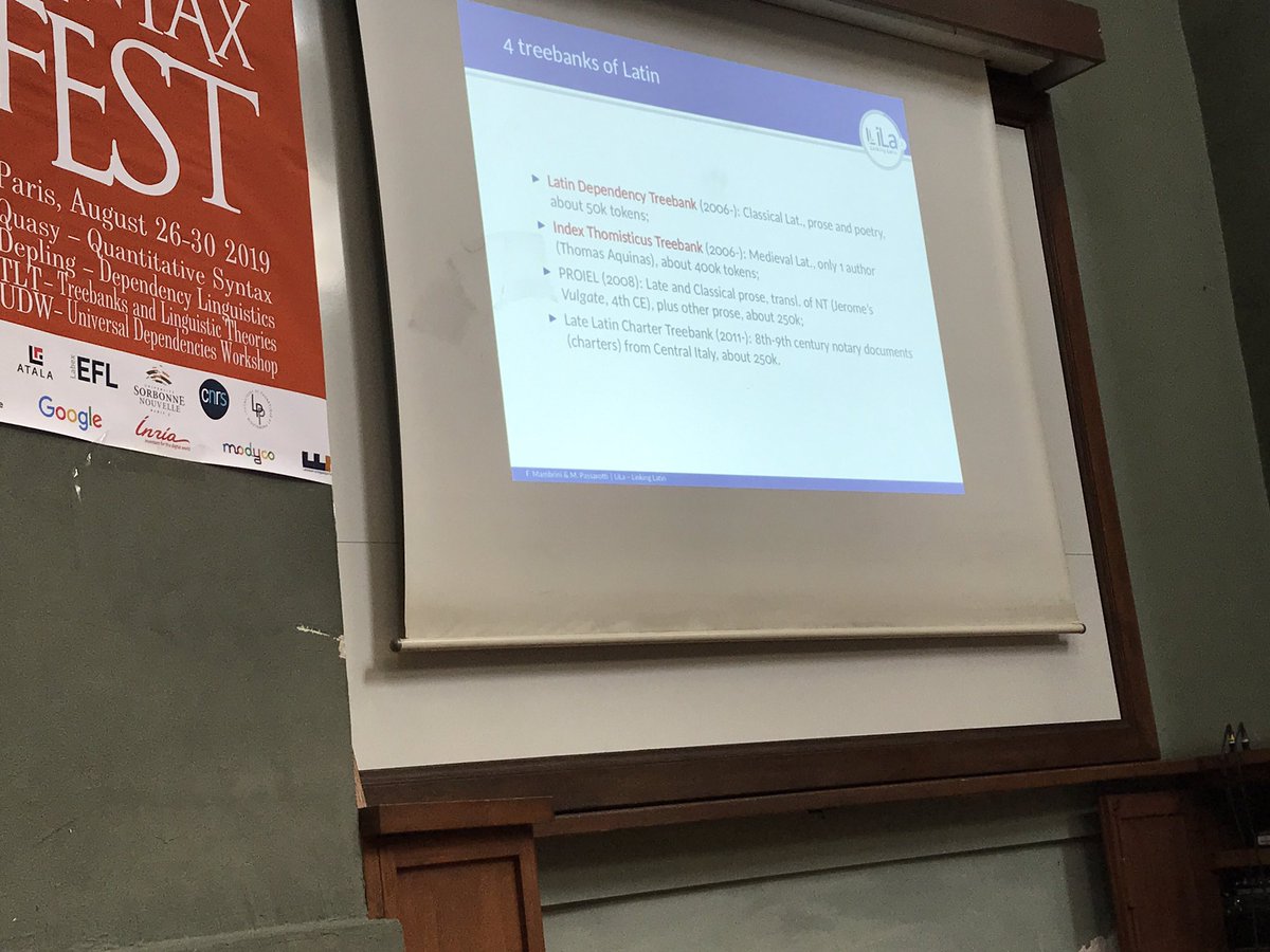 zehavoc's tweet image. #SyntaxFest2019 #TLT19 Now in our own Indiana Jones Treebankers series  « Linked Open Treebanks. Interlinking Syntactically Annotated Corpora in the LiLa Knowledge Base of Linguistic Resources for Latin » from
Francesco Mambrini and Marco Passarotti