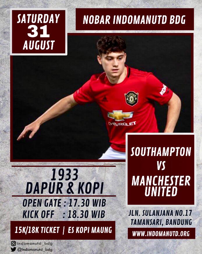 Bigmatch..duel tim papan tengah
Kuy kemon lesgo
Nobar <a href="/indomanutd/">Indonesian Manchester United</a> Bandung 
Soton V Emyu
Sabtu 31/8 kickoff 18.30 WIB
🏠 1933 Dapur Kopi