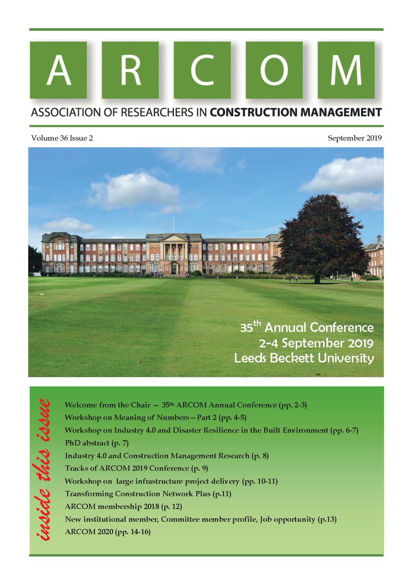 soetanto_robby's tweet photo. The latest issue of @arcom_uk newsletter is available in: https://t.co/JEhMiTY9gz
#ARCOM2019 @PaulWChan @lloydscott19 @LboroABCE @domdagbui @Glederz @TCN_Plus @chris_kilsby #ARCOM2020 https://t.co/cXl5xuKFEm