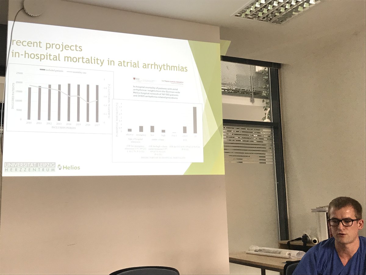 ABollmannMD's tweet image. Grand rounds with @MohammadShenasa &amp;amp; @GerdHindricks at #HeartCenterLeipzig @Helios_Kliniken. 

Dr. König presents our latest work using claims data. In-hospital mortality in #vtach ablation just accepted #Europace @ESC_Journals.