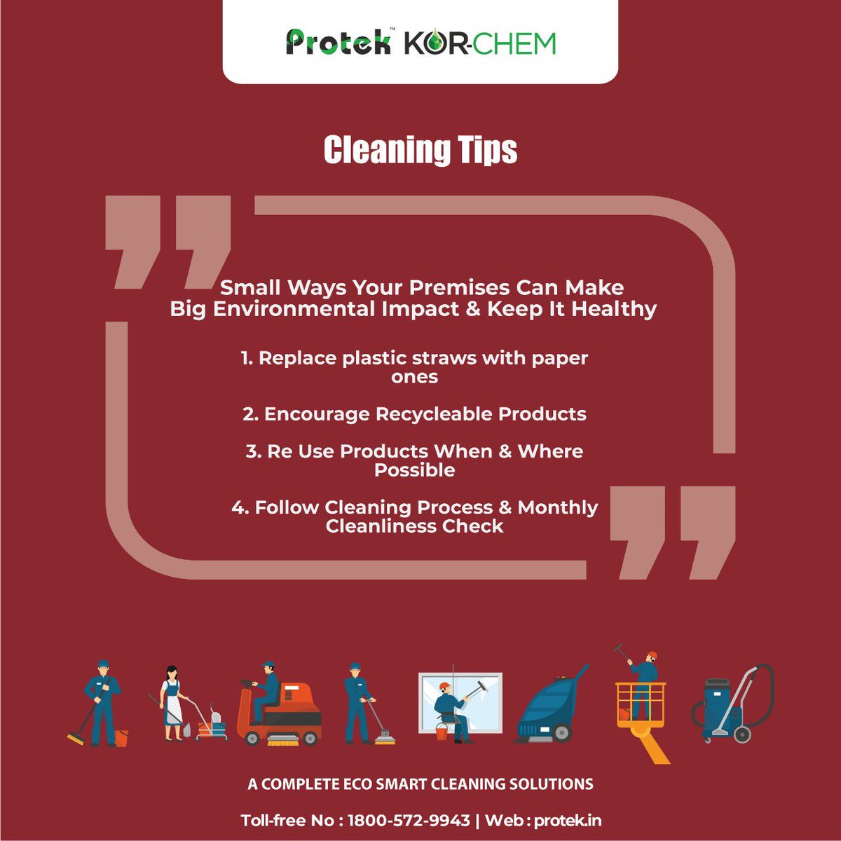 ProtekKorchem's tweet photo. #SmallWays Your #Premises Can Make Big #Environmental #Impact & Keep It #Healthy
https://t.co/f5nlnVFkcV | 1800 572 9943
#HouseKeeping #FacilityManagement #HotelCleaning #HotelsIndia #CleanersIndia #CleaningService #DeepCleaning #HospitalsIndia #MaintainceDepartment #Purchase https://t.co/6g2IJwUred