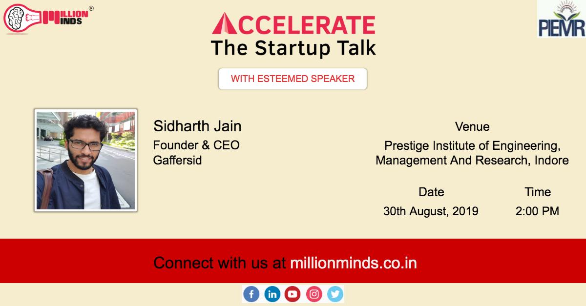 MillionmindsInd's tweet photo. @VoraciousSid, Founder &amp; CEO, @Gaffersid sharing his insights on #Startup space for budding #Entrepreneur students with "Accelerate: The Startup Talk" organized by 
@MillionmindsInd at @Prestige Institute of Engineering Mgnt. &amp; Research, Indore
#TheStartupTalk #Entrepreneurship https://t.co/j6pIojxhLg