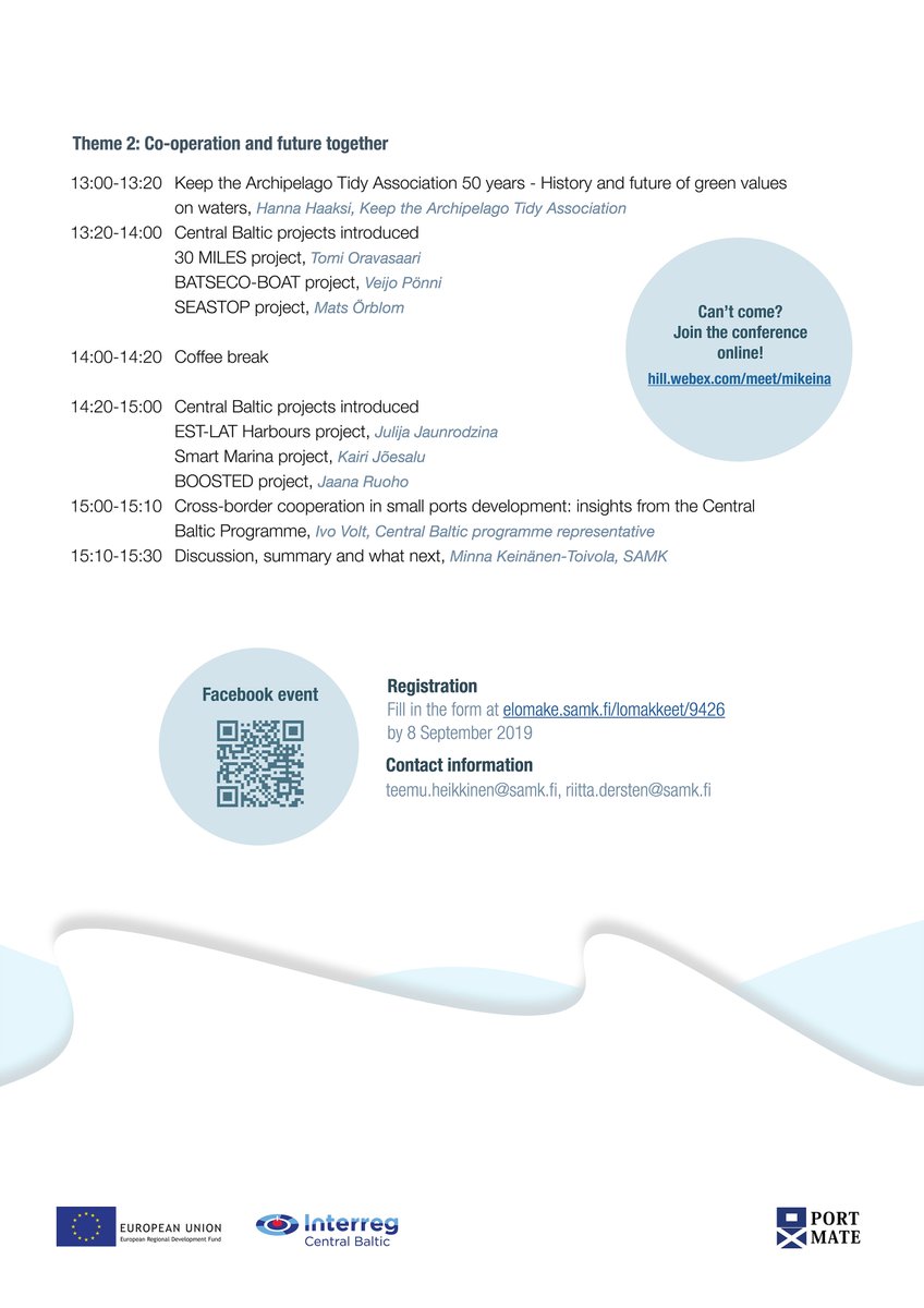 cbportmate's tweet photo. The PortMate final conference is approaching! Tune in with the program, sign up by the 8th of September at https://t.co/XhRnIF4kHS and meet us in Rauma or participate online on the 12th of September! ⛵️☀️#portmate #centralbaltic #safety #resourceefficiency #smallports https://t.co/tlhRQBJ4zV
