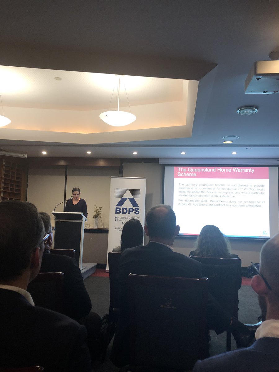 bdpsqld's tweet photo. Emily Plunkett of the QBCC, talking to our members and guests tonight on contract termination #BDPSQLD #buildinglaw #constructionlaw https://t.co/bQIxWWJ7mb