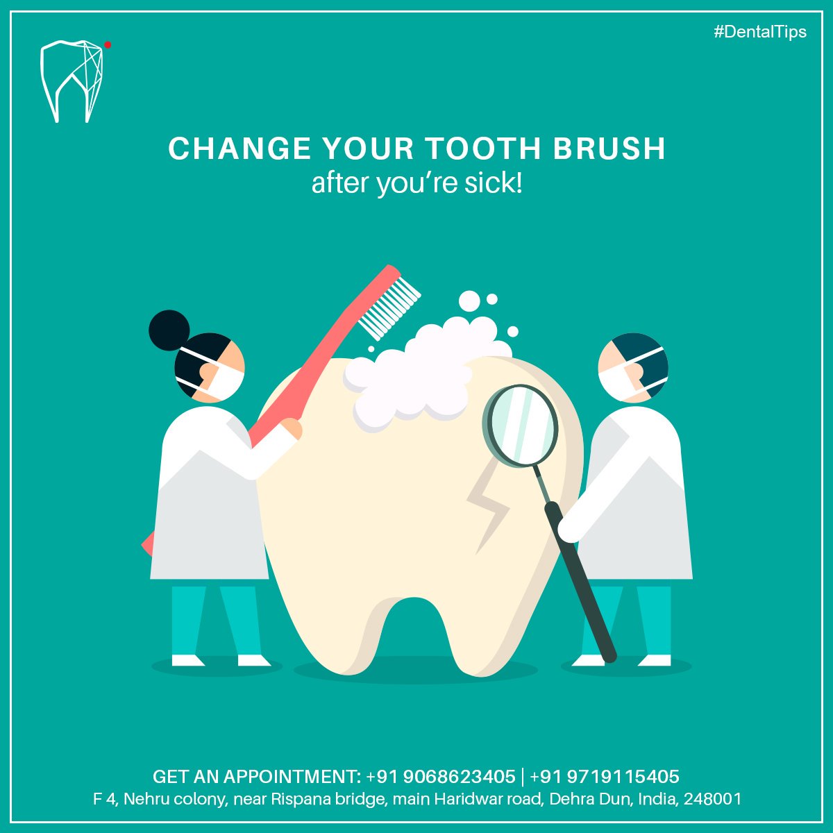 Be sure to change out your toothbrush after being ill to avoid getting sick all over again!

Get an appointment: +91 9068623405, +91 9719115405

#DentalTips #doon | #dehradun #uttarakhand | #microscopicdentistry | #microscope | #carlzeissmicroscope | #LuxmiDentalClinic