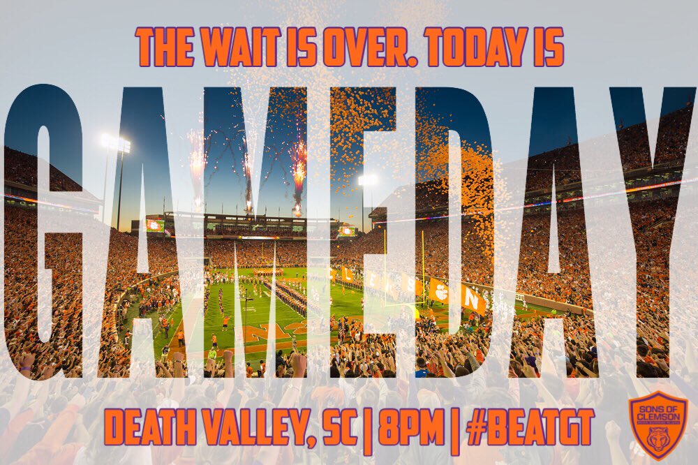 SonsOfClemson's tweet image. Rise and shine, Tiger Nation. 

The wait is over. Today is GAMEDAY! 

#BeatGT