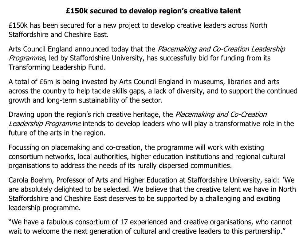 Carola_Boehm's tweet photo. We are absolutely delighted to be selected. We believe that the creative talent we have in the region deserves to be supported by a challenging and exciting leadership programme@ace_national @ace_midlands #SoTCulture #CultureCrewe #ACEleadership https://t.co/NoKMblJQg0