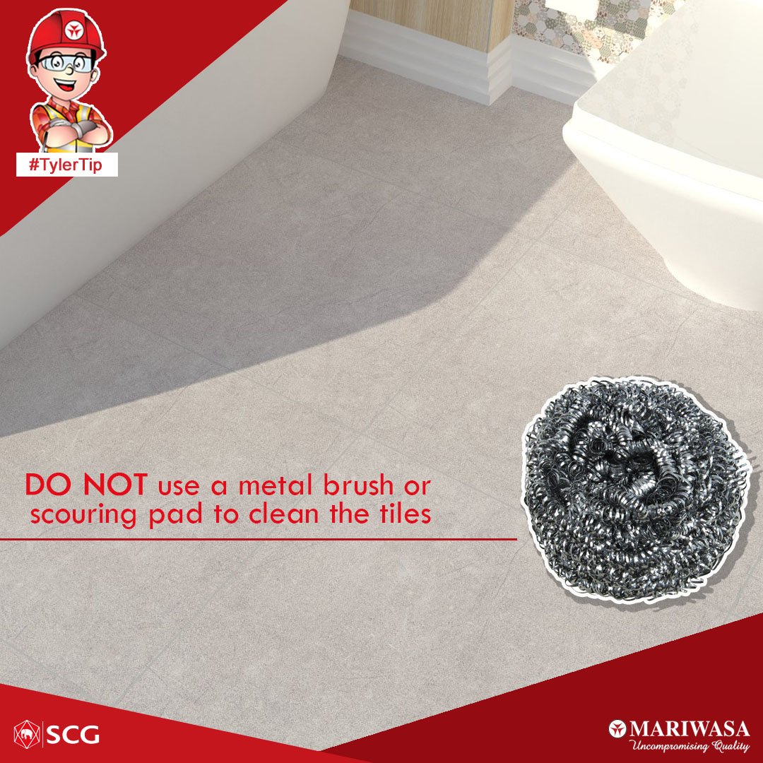 mariwasatiles's tweet image. Harsh cleaning aids like steel wool pads or any scouring pads containing metal will scratch the tile surface and wear away the glaze reducing the protection for your floor surface and leading to the adherence of stains.

#TylerTip #TileTip