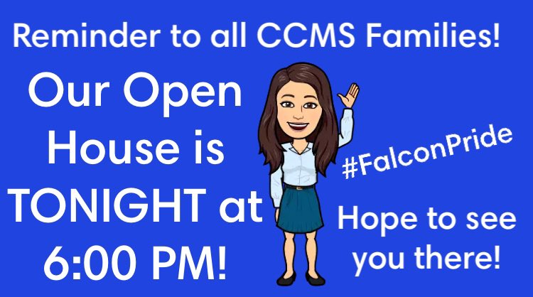 DrRackleyCLSD's tweet photo. Don’t forget—Open House tonight for all of our #CCMS Families starts tonight at 6:00 PM! Can’t wait to share our amazing first week with you! #WingsOfPraise #GrabNGoBreakfast #ProudPrincipal #FalconPride @CCMSStudentLife @CCMS_PSP @Mike141Rohrbach @MrJohnsonCCMS @MrGingrichCCMS https://t.co/0HtlX2k8mT