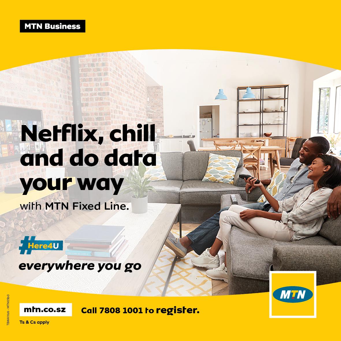 MTNEswatini's tweet photo. As the weekend approaches make sure that your Netflix and Chill catalogue is on point with #MTNFixedLine services. Drop by our services centres or call 78081001 to get more info on the Smart TV option. #DoDataYourWay #MTNFixedData https://t.co/Rk3XqogLnb