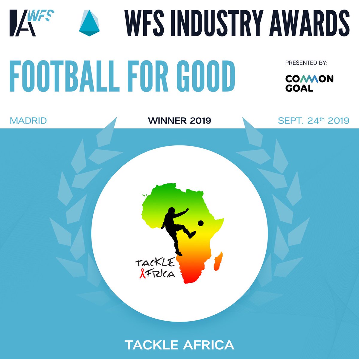 🏆Football For Good presented by @CommonGoalOrg

Congratulations <a href="/TackleAfrica/">TackleAfrica</a> and <a href="/Coach4Africa/">Yianny Ioannou</a>!

This NGO successfully uses football to deliver HIV and Sexual and Reproductive Health and Rights education to young people on football pitches across Africa. #WFSIndustryAwards🏆