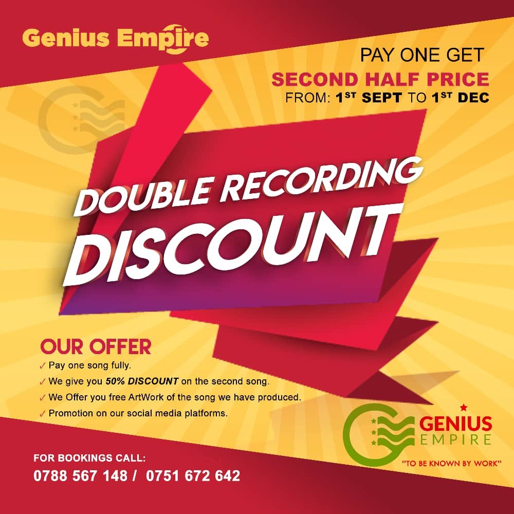 romeosfood's tweet photo. Offer: @GeniusEmpireRe1 gives you an offer this season, pay to record one song and get a 50% discount on the second recording. Isn’t that amazing!
#DoubleRecordingDiscount https://t.co/Z58fFkXmbz