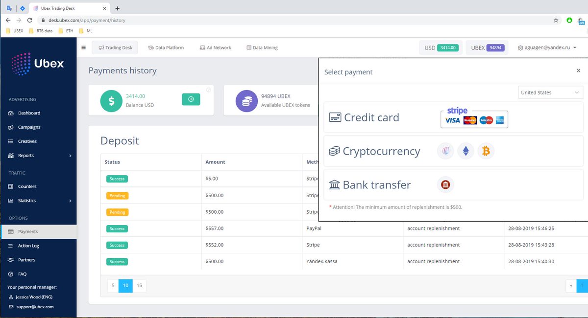 Ubex_AI's tweet photo. The first payment with credit card was succesfully executed today to top up balance on Ubex account. https://t.co/0XEchLTPPU
