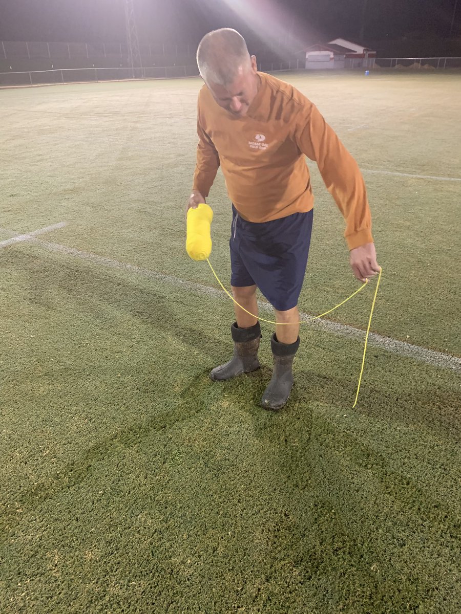 Carl_Diffee's tweet photo. Called in reinforcements to paint a new logo on the field. @andyM0223 showed up with yellow yarn. ๐ฉ๐คฆ๐ฝโโ๏ธ #secrettool #piccominglater #BrickByBrick https://t.co/HHIct2OXJL