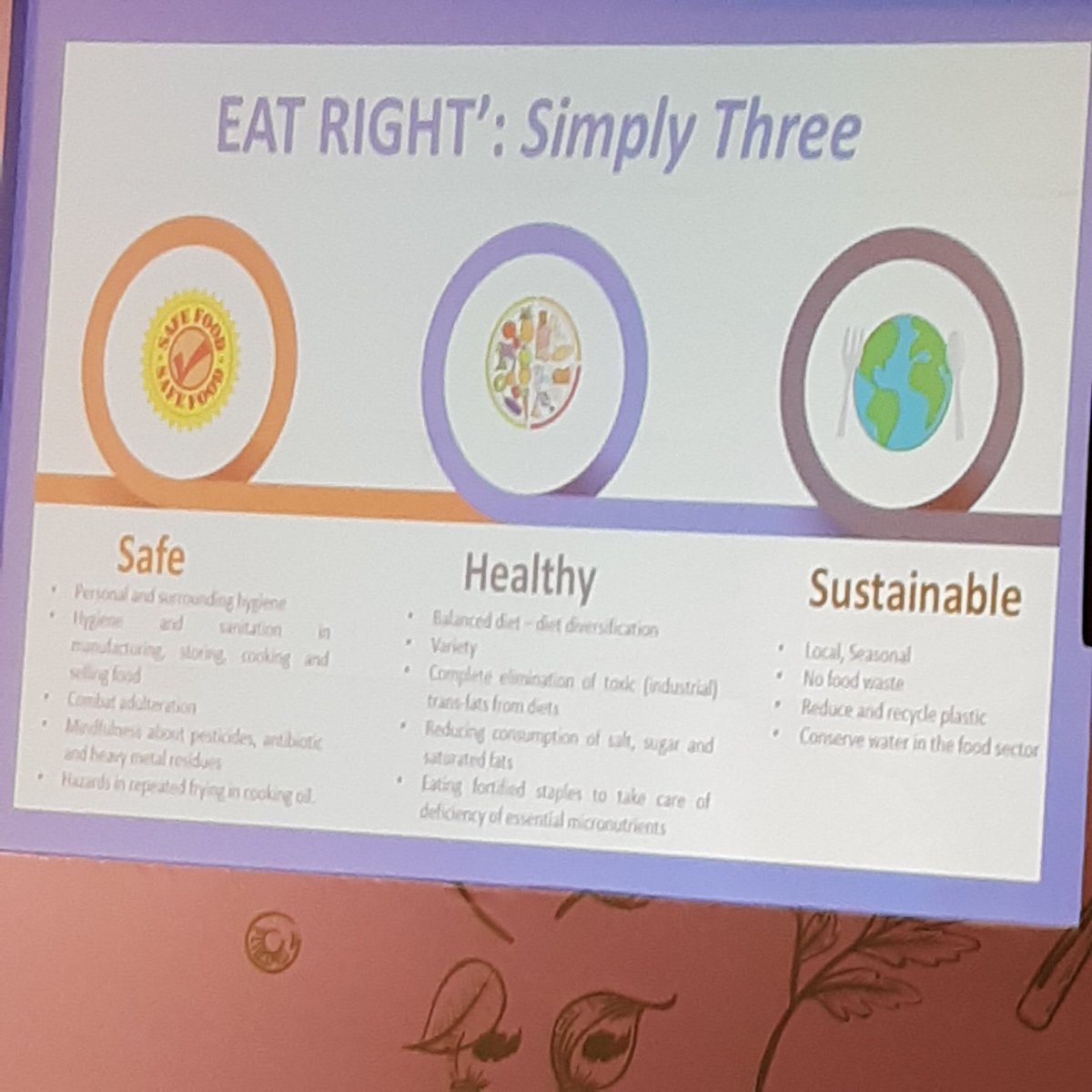AnufoodIndia's tweet photo. The 3 elements of eating right according to Mr. Pawan Kumar Aggarwal, #CEO, @fssaiindia are #safe, #healthy and #sustainable.
#Annapoorna2019 
@ficci_india https://t.co/JRVtFVKLWN