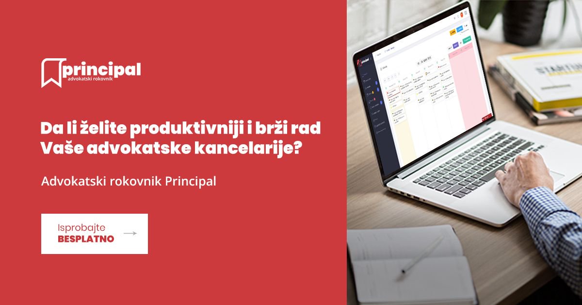 Paragraf's tweet photo. [ISPROBAJTE BESPLATNO!] Advokatski online #rokovnik Principal je moderan menadžerski alat namenjen advokatima i advokatskim kancelarijama, sa ciljem lakše i efikasnije organizacije predmeta, obaveza, poslova... #advokati
Registrujte se besplatno: https://t.co/BswwDFbpyo https://t.co/SiVcCxvQDY