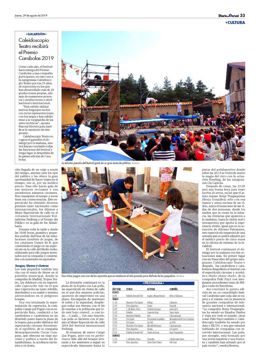#FestivalCarabolas @Carabolas19 es noticia hoy en <a href="/diariodeteruel/">Diario de Teruel</a> ¡Solo queda un día para que comience! ¡Te esperamos!