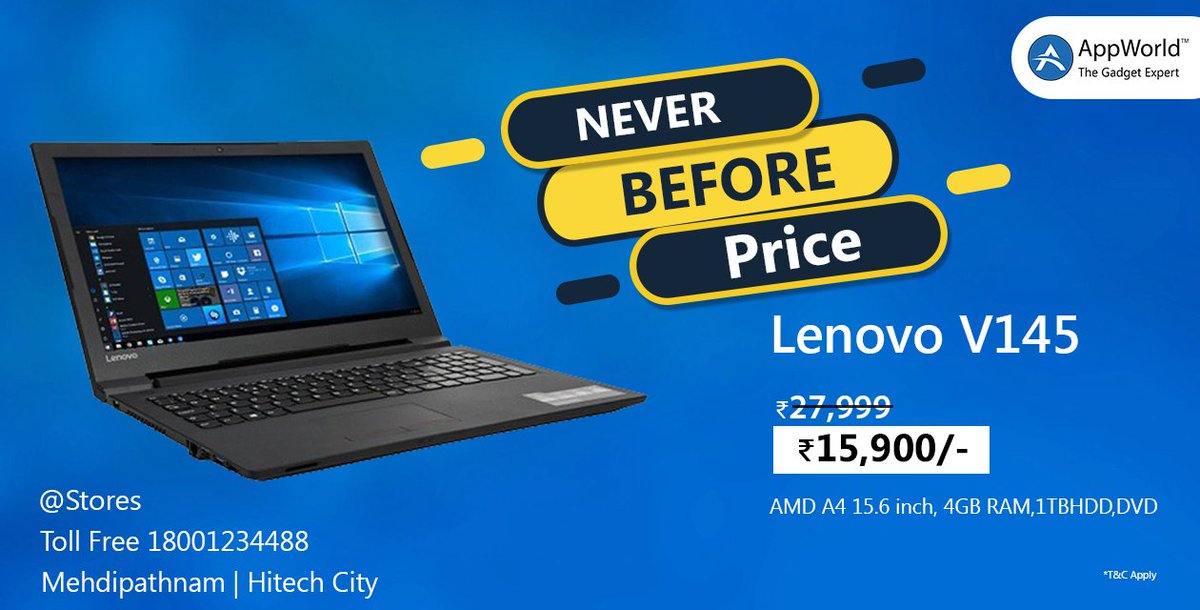 AppWorldIndia's tweet photo. Never Before Price! #LenovoLaptop at Rs.15,900/- (MRP: 27,999/-) 15.6 Inches Screen/4GB RAM/1TB HDD/DVD .Visit AppWorld Call 18001234488  https://t.co/qgoRQTUGFM
HUURRY UP!! https://t.co/OLv2jYUVgr