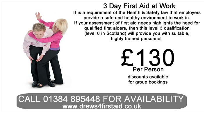Drews4FirstAid's tweet photo. It is a requirement of the Health &amp; Safety law that employers provide a safe and healthy environment to work in. For more details visit https://t.co/slpWkzuem4 #firstaid #firstaidfacts #firstaidCPD #healthandsafety #aed #workplacesafety #lifeskills #lifesaver https://t.co/3sxaKeuC1t