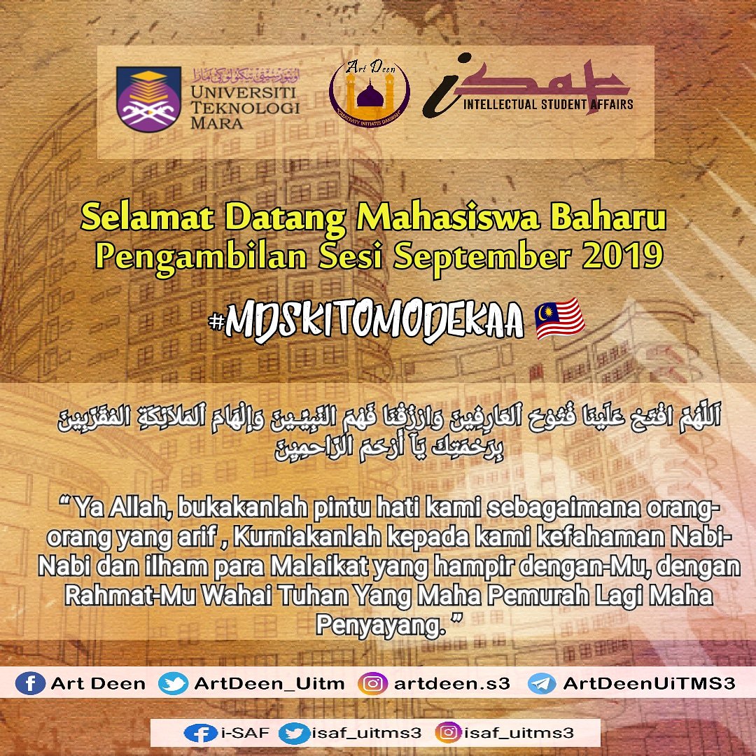 ArtDeen_Uitm's tweet photo. Selamat Datang Mahasiswa & Mahasiswi Pengambilan Sesi September 2019
💐
Semoga istiqomah dalam mempelajari ilmu dunia dan jangan lupa juga untuk terus mempelajari ilmu akhirat kelak
.
.
#IslamIsFirstClass
#CreativityInitiatesDakwah
#SpreadDakwahWith💖
#ArtDeenuitms3💙 https://t.co/5N1s3hGvAu