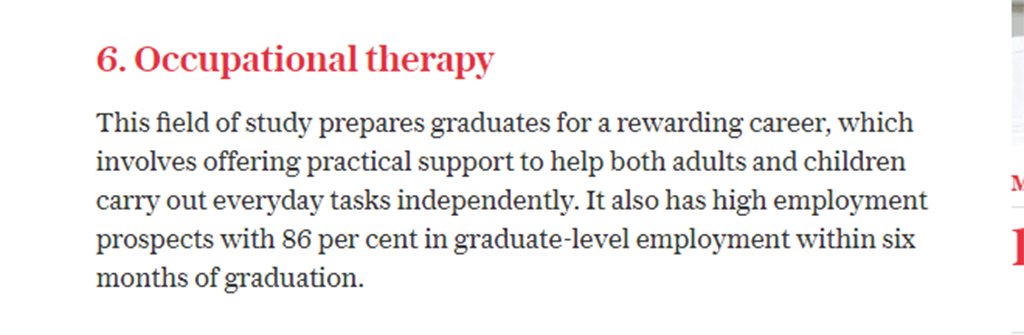 Who spotted #occupationaltherapy on <a href="/Telegraph/">The Telegraph</a> list of top 12 degree subjects for getting a job? It's at number SIX! ow.ly/68jV50vNIs5 #ValueOfOT <a href="/RCOTStudents/">RCOTStudents</a>