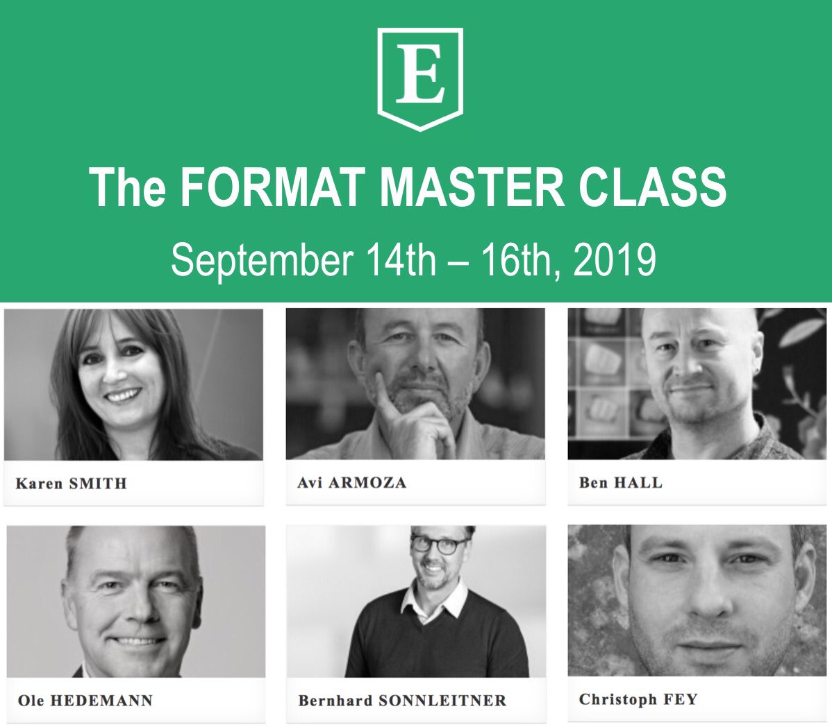 EMC_Academy's tweet photo. Hello friends!

Only two weeks left until the next edition of our FORMAT MASTER CLASS in Berlin from September 14th – 16th, 2019. 

Secure yourself one of the last spots today to be part of the experience. We’re looking forward to your applications. See you in class! https://t.co/T7R8r8TsjP